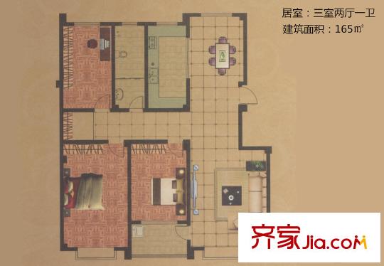 澳博萊花園24#洋房K戶型 3室2廳1衛(wèi)