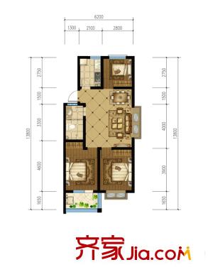 祥瑞水岸麗景多層A戶型 3室2廳1衛(wèi)1廚