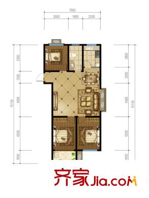 祥瑞水岸麗景高層A戶型 3室2廳1衛(wèi)1廚