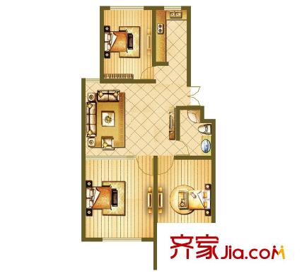 錦道華府E戶型 3室2廳1衛(wèi)1廚