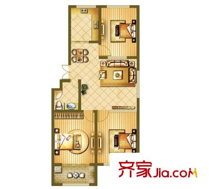 錦道華府A戶型 3室2廳1衛(wèi)1廚
