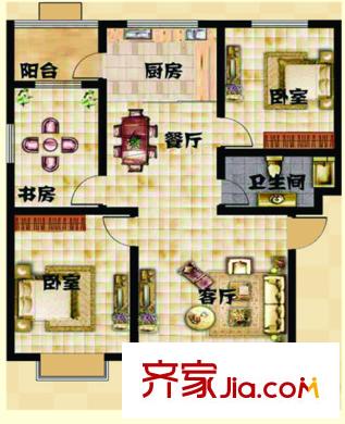 衛(wèi)康苑西戶C戶型圖 3室2廳1衛(wèi)1廚
