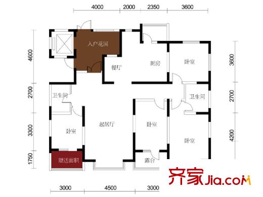 濰京二期G1戶型 4室2廳2衛(wèi)1廚