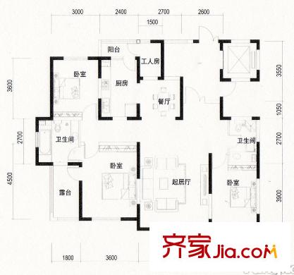 濰京A1戶型 3室2廳2衛(wèi)1廚