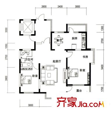 濰京B戶型 2室2廳1衛(wèi)1廚