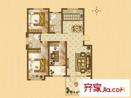 書(shū)香門(mén)第25-29號(hào)樓A2-(2)戶(hù)型 3室2廳2衛(wèi)1廚