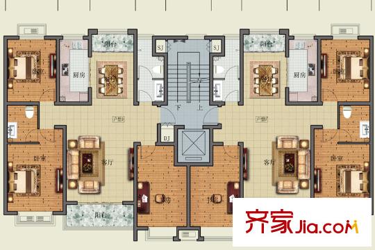 學(xué)苑花園二期東西戶D戶型 3室2廳2衛(wèi)1廚