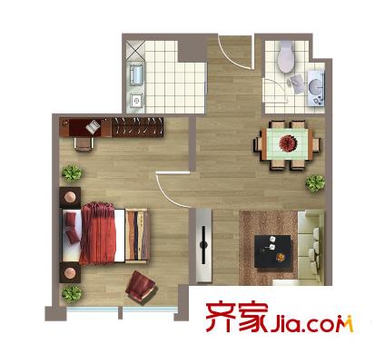 廣豐文化特藝城晶藍華寓小公寓戶型圖 1室2廳1衛(wèi)1廚