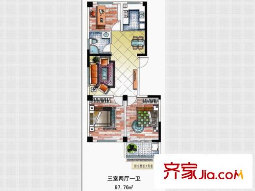 鳳山曉筑一期小高層8#/10#樓D戶型 3室2廳1衛(wèi)1廚