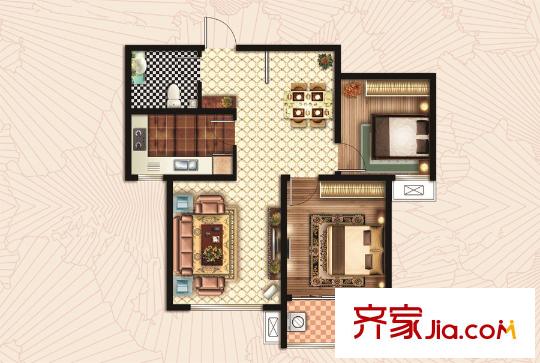和揚(yáng)萬悅城高層14號樓B戶型 2室2廳1衛(wèi)1廚