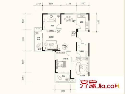 宏鼎凡爾賽麗都高層A3戶型 3室2廳1衛(wèi)1廚