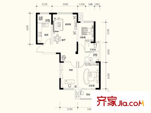 宏鼎凡爾賽麗都高層B1戶型 3室2廳1衛(wèi)1廚
