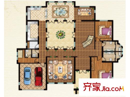 濱湖綠城獨棟別墅3戶型一層平面圖 4室4廳5衛(wèi)1廚