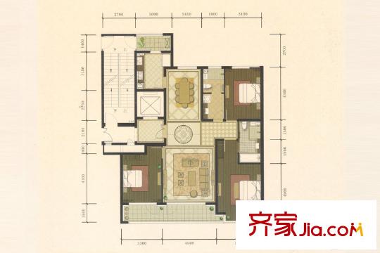 綠城誠園3號樓E2戶型 3室2廳2衛(wèi)1廚