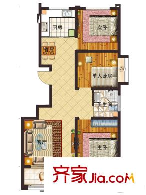 華都頤年園6#樓A戶型 3室2廳1衛(wèi)1廚