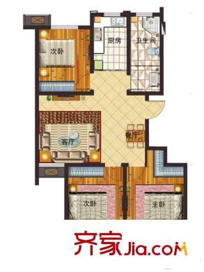 華都頤年園6#樓B戶型 3室2廳1衛(wèi)1廚