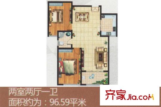 中和香檳花園二期高層8/9#樓戶型4 2室2廳1衛(wèi)1廚