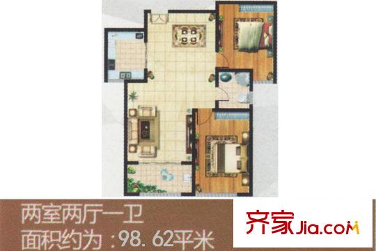 中和香檳花園二期高層8/9#樓戶型5 2室2廳1衛(wèi)1廚
