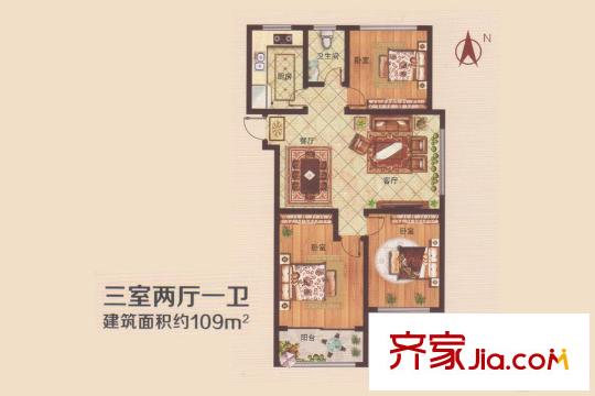 華安世紀(jì)櫻園四期高層39#樓G1戶型 3室2廳1衛(wèi)1廚