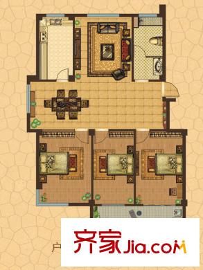鳳鳴郡和墅3#3-302平層戶型 3室2廳1衛(wèi)1廚