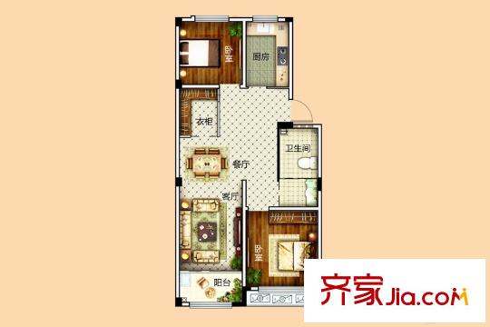 泰晤士小鎮(zhèn)一期B戶型 2室2廳1衛(wèi)1廚