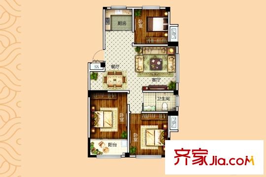 泰晤士小鎮(zhèn)一期C戶型 3室2廳2衛(wèi)1廚