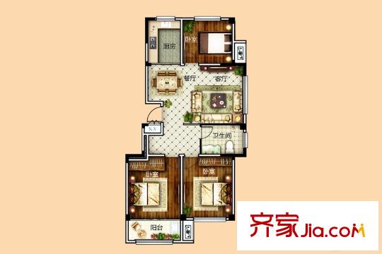 泰晤士小鎮(zhèn)一期D戶型 3室2廳1衛(wèi)1廚