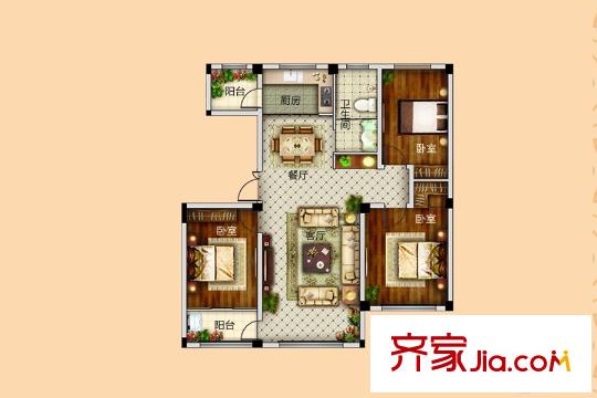 泰晤士小鎮(zhèn)一期F戶型 3室2廳1衛(wèi)1廚