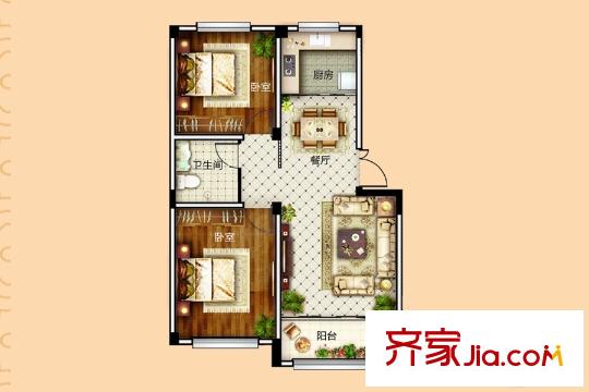 泰晤士小鎮(zhèn)一期A戶型 2室2廳1衛(wèi)1廚