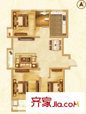 萬(wàn)合華庭三期高層1/8號(hào)樓A戶型 3室2廳1衛(wèi)1廚