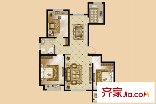 金鼎華府高層10#樓中間戶型 3室2廳1衛(wèi)1廚