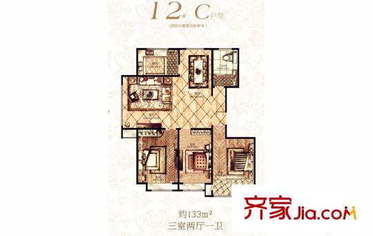金鼎華府二期高層12#樓C戶型 3室2廳1衛(wèi)1廚