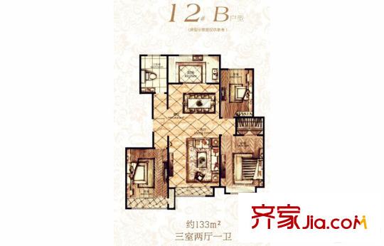 金鼎華府二期高層12#樓B戶型 3室2廳1衛(wèi)1廚