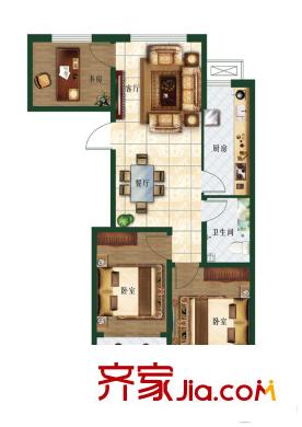 富通花園一期高層3/4號(hào)樓D戶型 3室2廳1衛(wèi)1廚
