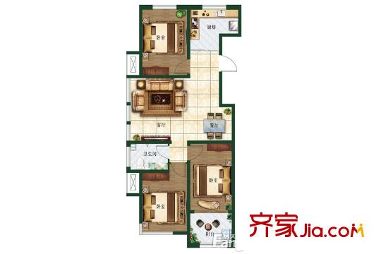 富通花園一期高層3/4號樓A戶型 3室2廳1衛(wèi)1廚