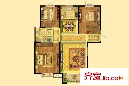 濰坊萬(wàn)達(dá)廣場(chǎng)6號(hào)樓H’4戶型 3室2廳1衛(wèi)1廚