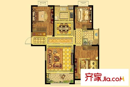 濰坊萬(wàn)達(dá)廣場(chǎng)6號(hào)樓H4戶型 3室2廳1衛(wèi)1廚
