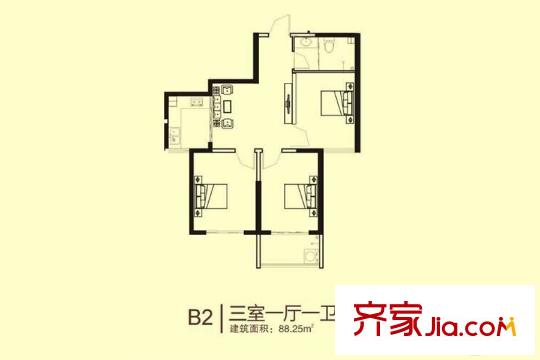 圣基金碧廣場高層21/22#B2戶型 3室1廳1衛(wèi)1廚