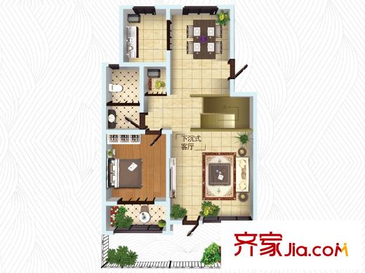 荔水灣復(fù)式A戶(hù)型一層 3室2廳3衛(wèi)1廚