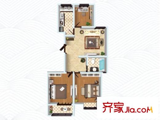 荔水灣高層14號(hào)樓B戶(hù)型 3室1廳1衛(wèi)1廚