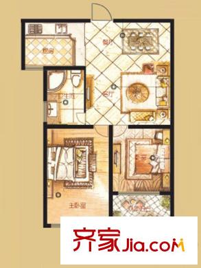 潤福家園二期高層B戶型 2室2廳1衛(wèi)1廚