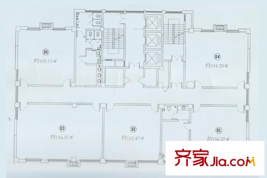 潤福家園3號樓寫字樓整層平面戶型圖 