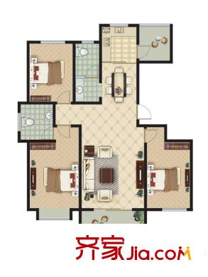 將軍府1-5號樓A2戶型 3室2廳2衛(wèi)1廚