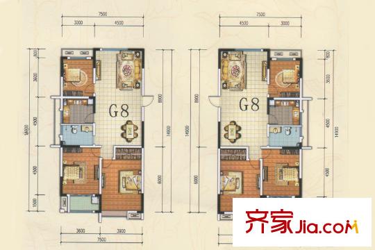 景泰銘城13號樓G8戶型 3室2廳1衛(wèi)1廚