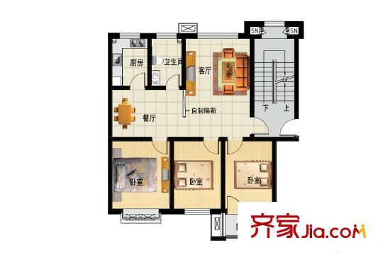 三友鼎盛園多層B1戶型 3室2廳1衛(wèi)1廚