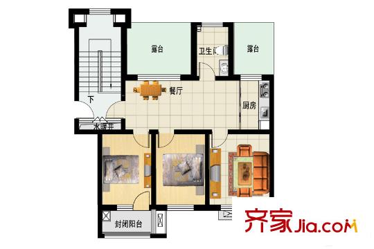 三友鼎盛園多層B2戶型 2室2廳1衛(wèi)1廚