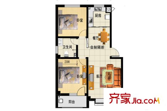三友鼎盛園多層C1戶型 2室2廳1衛(wèi)1廚