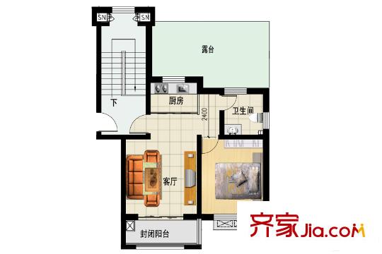 三友鼎盛園多層C2戶型 1室1廳1衛(wèi)1廚