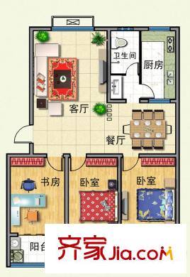 濱城綠洲四期多層25/26/30號樓戶型 3室2廳1衛(wèi)1廚