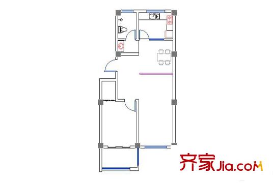 濱城綠洲四期多層23號樓戶型圖 1室2廳1衛(wèi)1廚